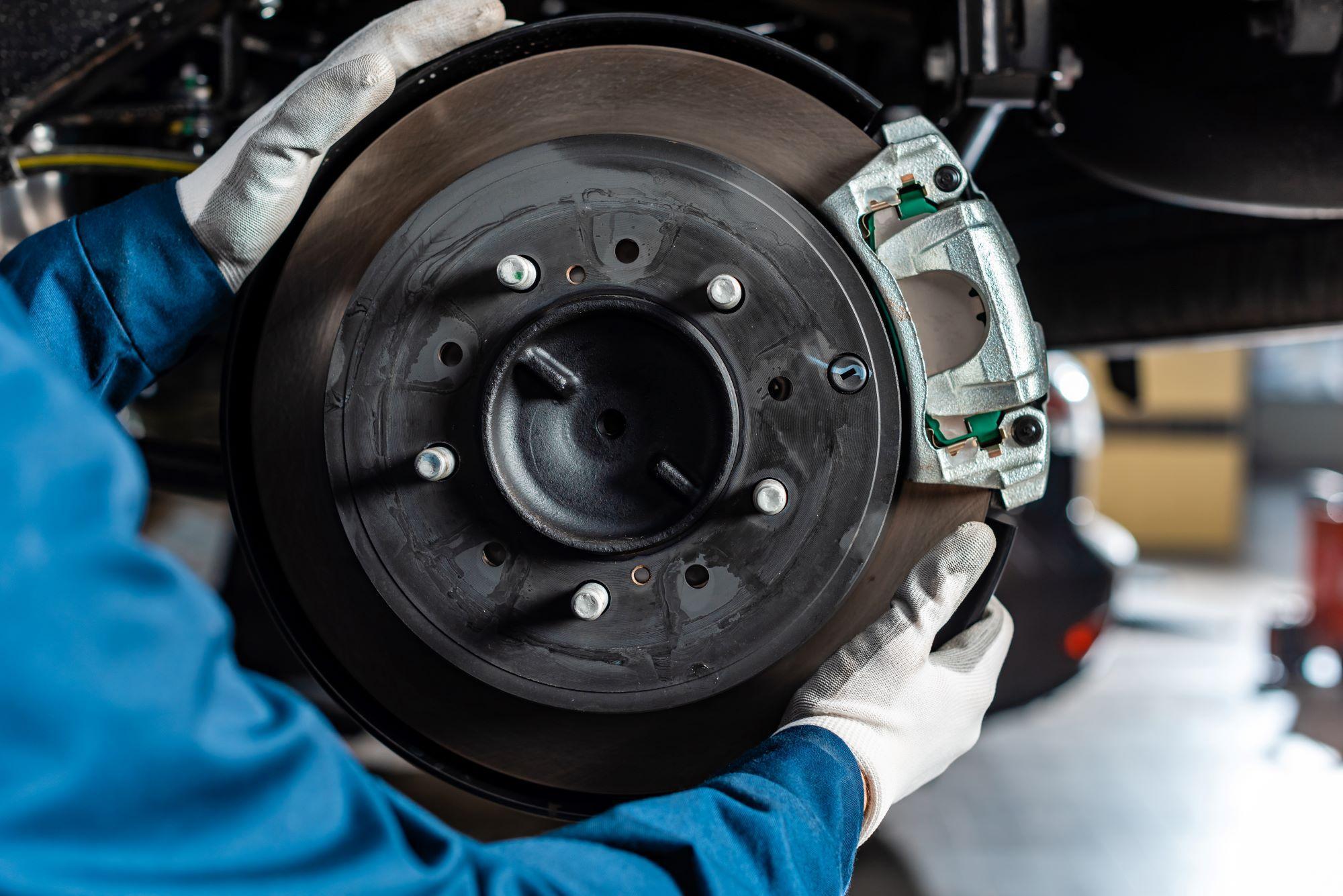 Ford Ranger on alignment and brake service ramp